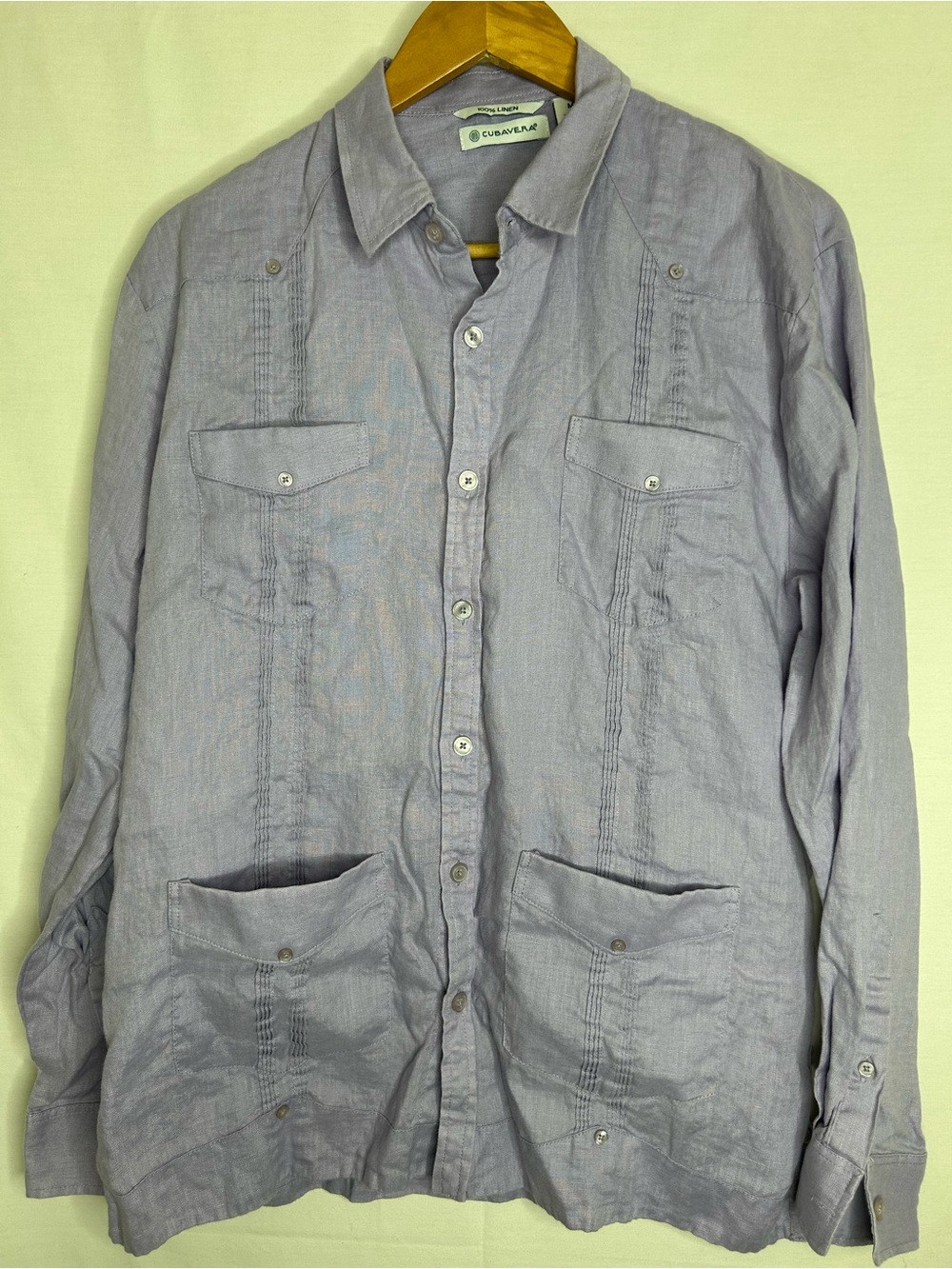 Cubavera Lilac Linen Button Down Shirt Size Medium